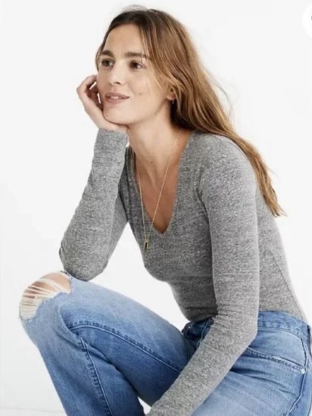 Madewell Cotton Size L Gray Bodysuit